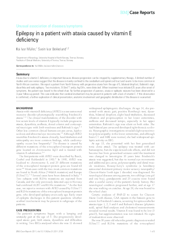 (PDF) Epilepsy in a patient with ataxia caused by vitamin E deficiency