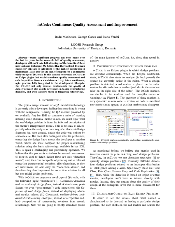 (PDF) InCode: Continuous Quality Assessment and Improvement