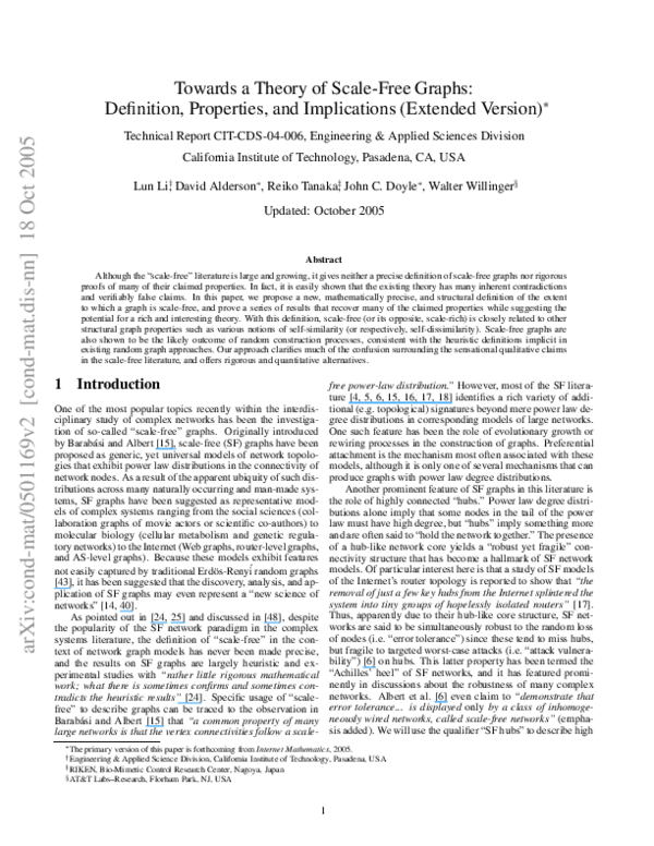 (PDF) Towards a Theory of Scale-Free Graphs: Definition, Properties ...