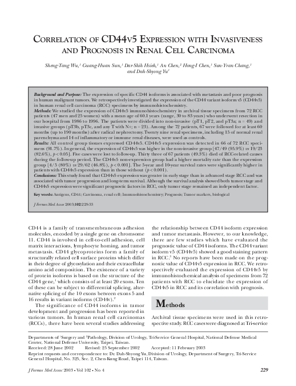 (PDF) Correlation of CD44v5 expression with invasiveness and prognosis ...