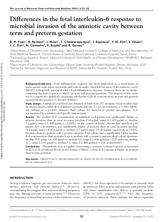 (PDF) Differences in the fetal interleukin-6 response to microbial ...