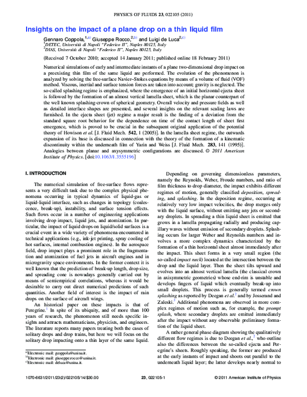 (PDF) Insights on the impact of a plane drop on a thin liquid film