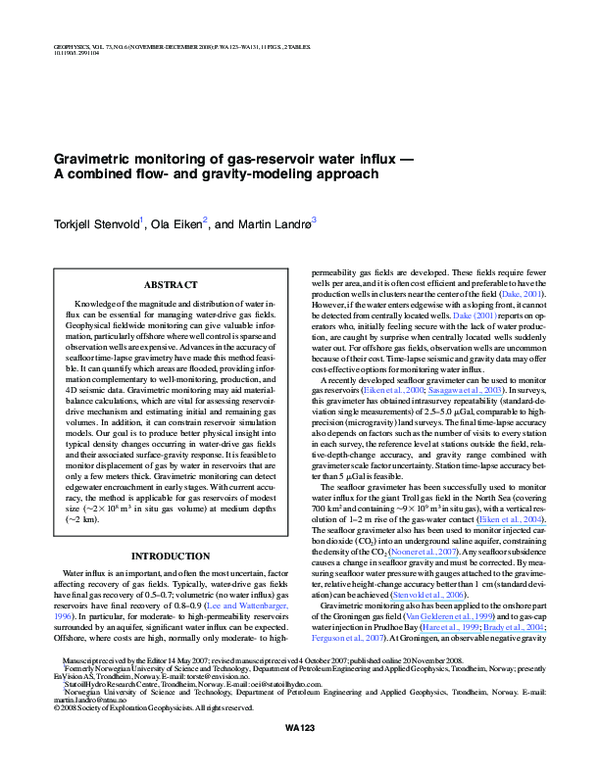 (PDF) Gravimetric monitoring of gas-reservoir water influx — A combined ...