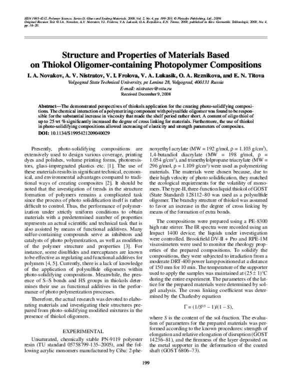 (PDF) Structure and properties of materials based on thiokol oligomer ...