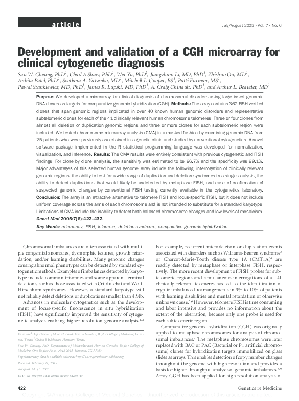 (PDF) Development and validation of a CGH microarray for clinical