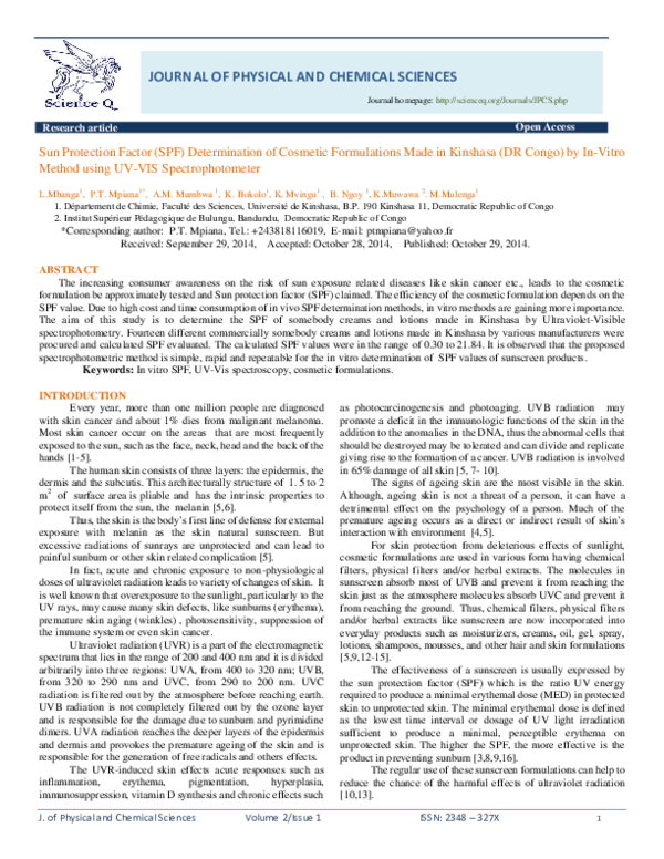(PDF) Sun Protection Factor (SPF) Determination of Cosmetic