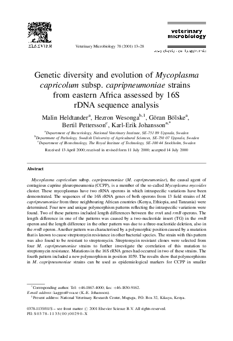 (PDF) Genetic diversity and evolution of Mycoplasma capricolum subsp ...