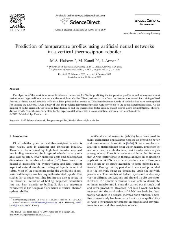 (PDF) Prediction of temperature profiles using artificial neural ...