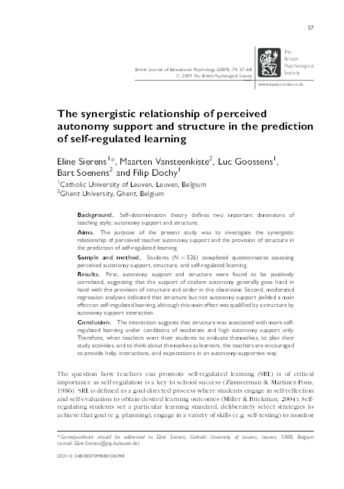 (PDF) The synergistic relationship of perceived autonomy support and ...