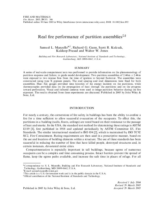 (PDF) Real fire performance of partition assemblies