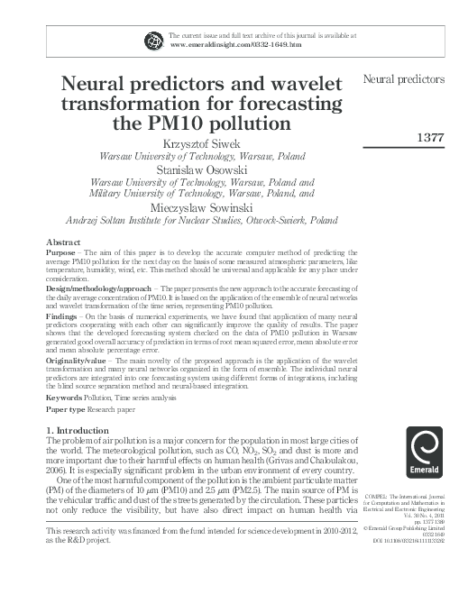 (PDF) Neural predictors and wavelet transformation for forecasting the ...