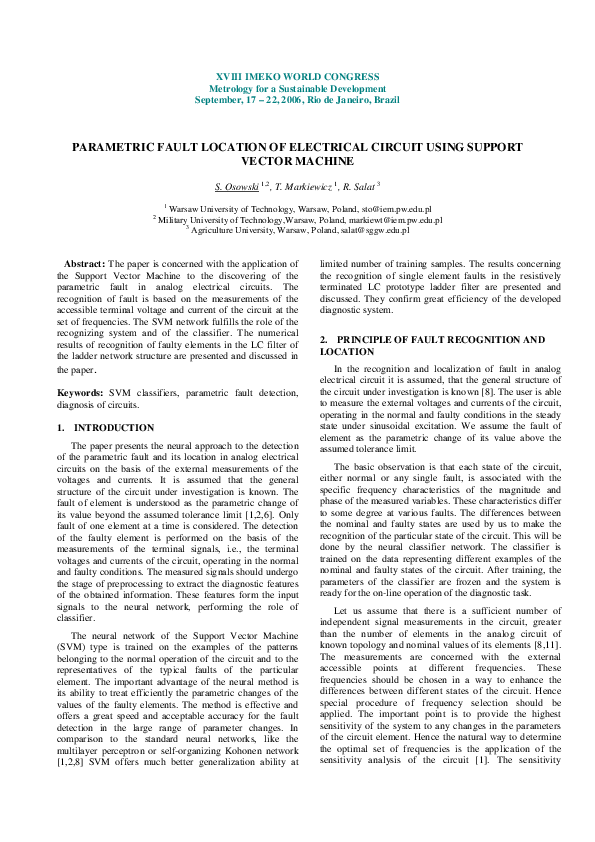 (PDF) Parametric Fault Location of Electrical Circuit Using Support ...