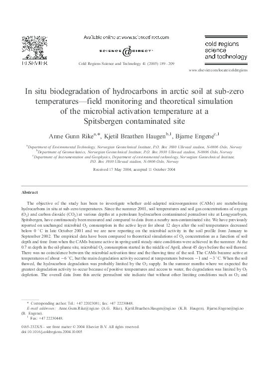 (PDF) In situ biodegradation of hydrocarbons in arctic soil at sub-zero ...