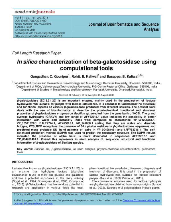 (PDF) Journal of Bioinformatics and Sequence Analysis In silico ...