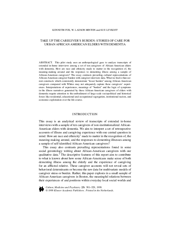 (PDF) Take up the Caregiver's Burden: Stories of Care for Urban African ...