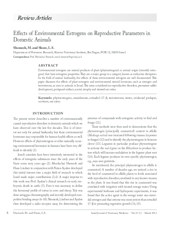 (PDF) Effects of Environmental Estrogens on Reproductive Parameters in ...