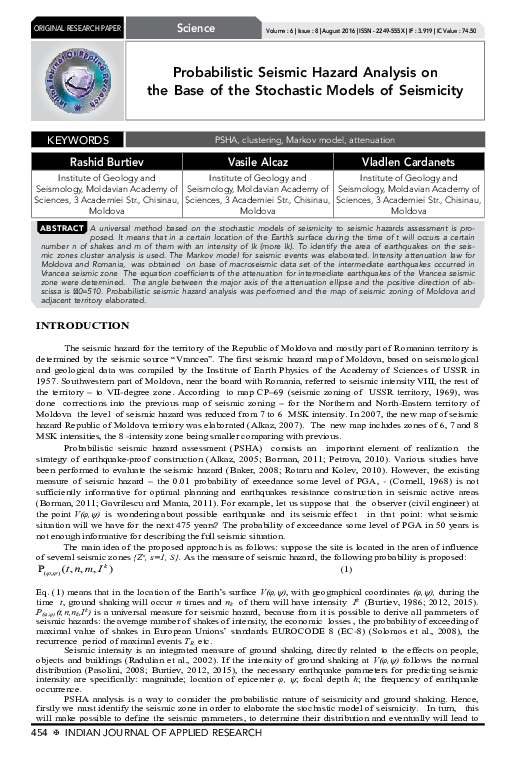 (PDF) Probabilistic Seismic Hazard Analysis on the Base of the ...