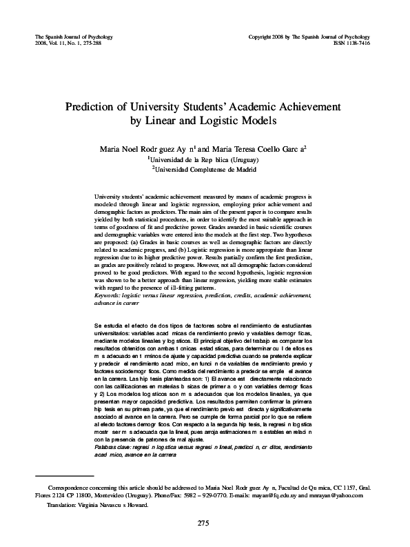 (PDF) Prediction of University Students' Academic Achievement by Linear ...