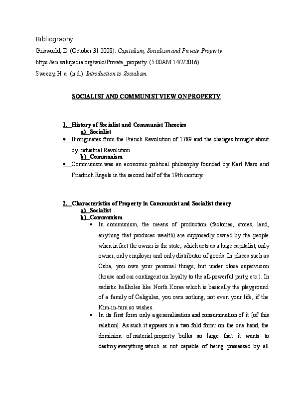 (DOC) Socialist and Communist Theory of Property