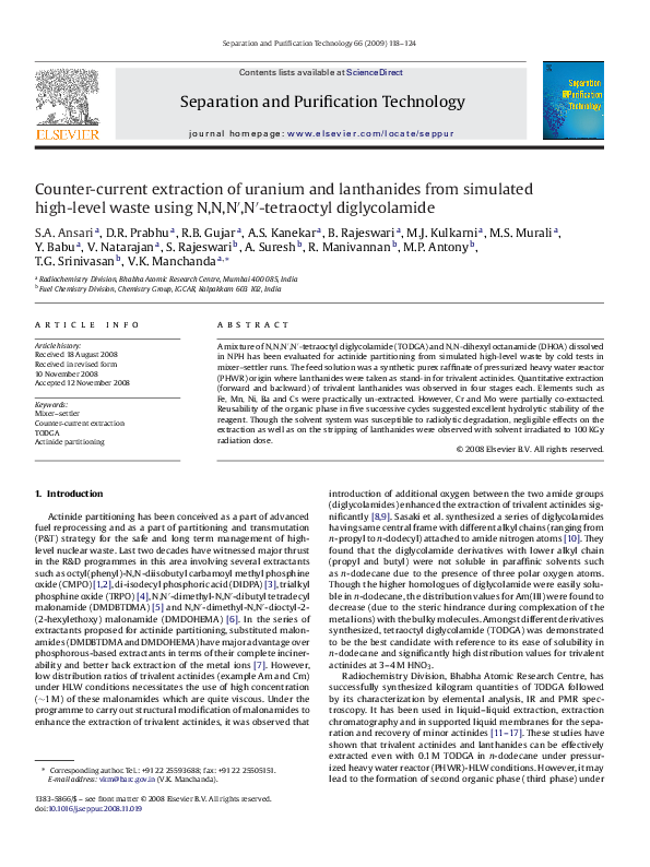 (PDF) Counter-current extraction of uranium and lanthanides from ...