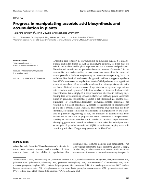 (PDF) Progress in manipulating ascorbic acid biosynthesis and ...