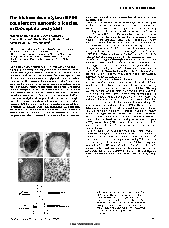 (PDF) The histone deacetylase RPD3 counteracts genomic silencing in ...