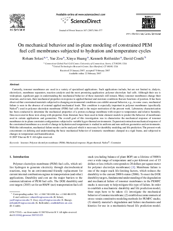 (PDF) On mechanical behavior and in-plane modeling of constrained PEM ...