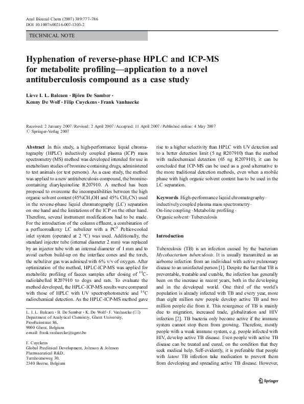(PDF) Hyphenation of reversephase HPLC and ICPMS for metabolite