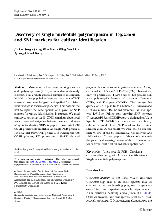 (PDF) Discovery of single nucleotide polymorphism in Capsicum and SNP ...