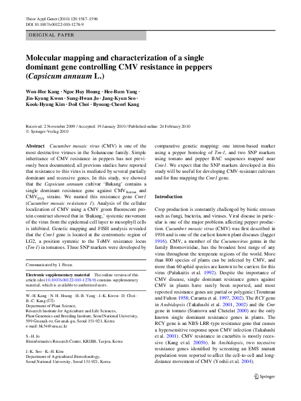 (PDF) Molecular mapping and characterization of a single dominant gene ...