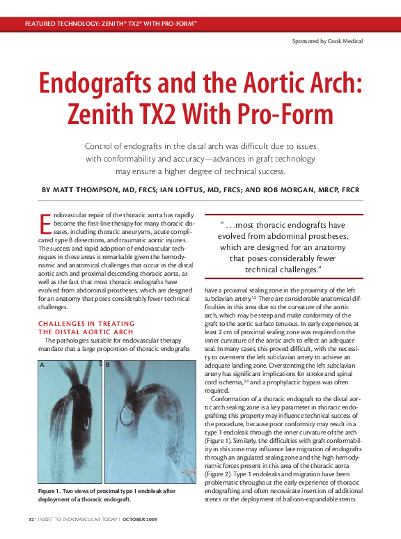 (PDF) Endografts and the Aortic Arch: Zenith TX2 With Pro-Form Control ...