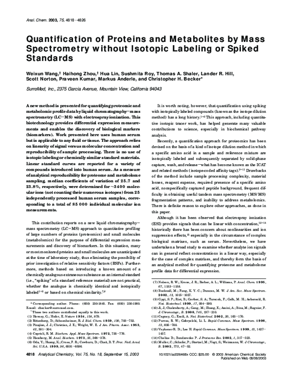 (PDF) Quantification of Proteins and Metabolites by Mass Spectrometry ...