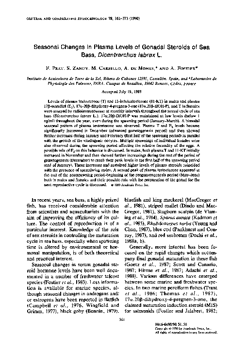 (PDF) Seasonal changes in plasma levels of gonadal steroids of sea bass