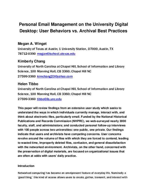 (PDF) Personal Email Management on the University Digital Desktop: User ...