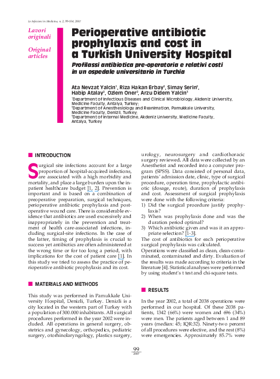 (PDF) Perioperative antibiotic prophylaxis and cost in a Turkish ...