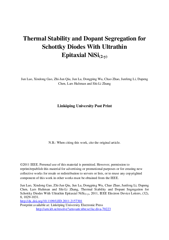 (PDF) Thermal Stability and Dopant Segregation for Schottky Diodes With ...