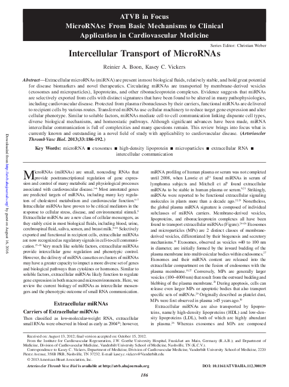 (PDF) Intercellular Transport of MicroRNAs