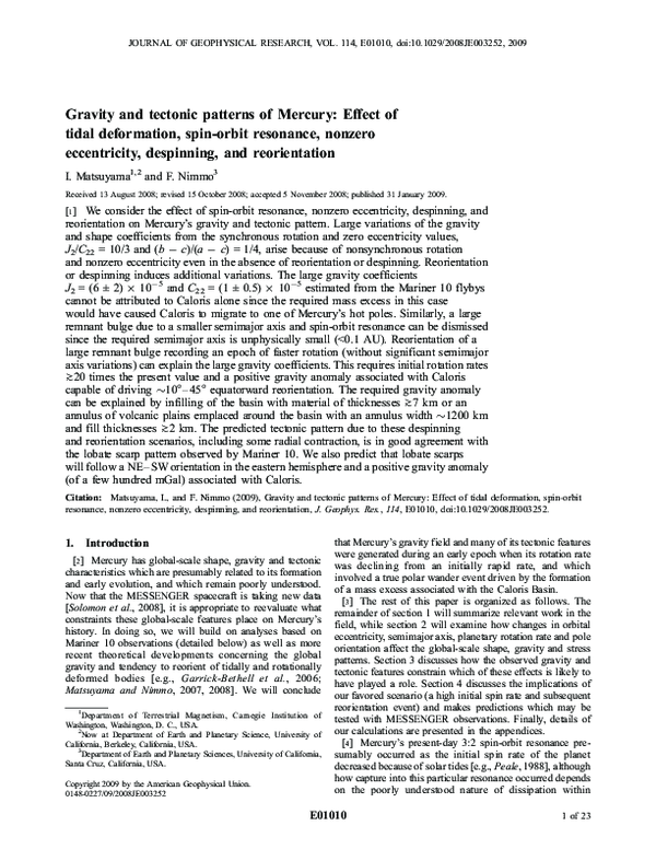 (PDF) Gravity and tectonic patterns of Mercury: Effect of tidal ...