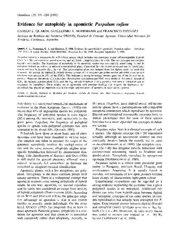 (PDF) Evidence for Autoploidy in Apomictic Paspalum Rufum
