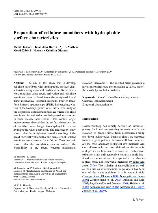 (PDF) Preparation of cellulose nanofibers with hydrophobic surface ...