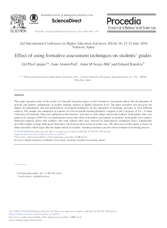 (PDF) Effect of using formative assessment techniques on students' grades
