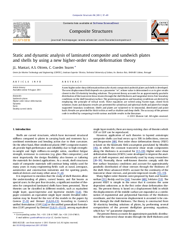 (PDF) Static and dynamic analysis of laminated composite and sandwich