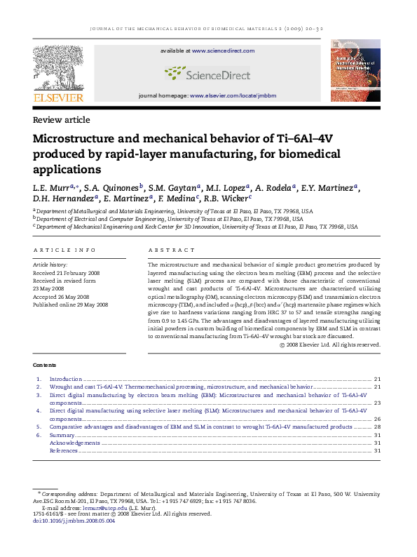 (PDF) Microstructure and mechanical behavior of Ti–6Al–4V produced by ...