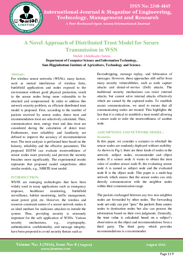 (PDF) A Novel Approach of Distributed Trust Model for Secure ...