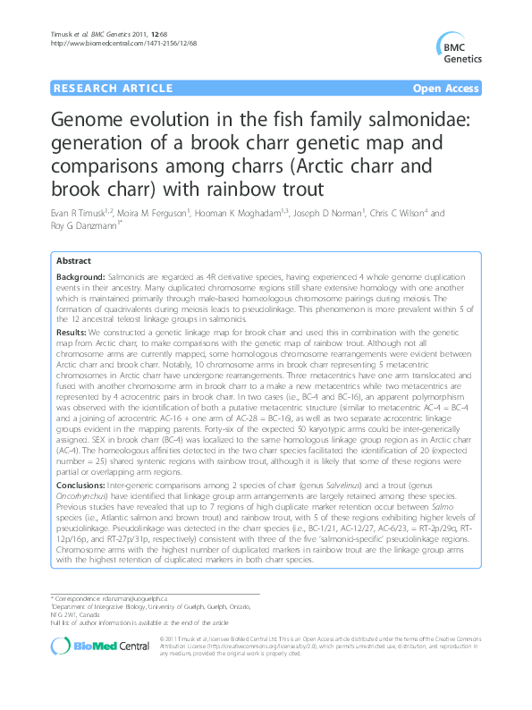 (PDF) Genome evolution in the fish family salmonidae: generation of a ...