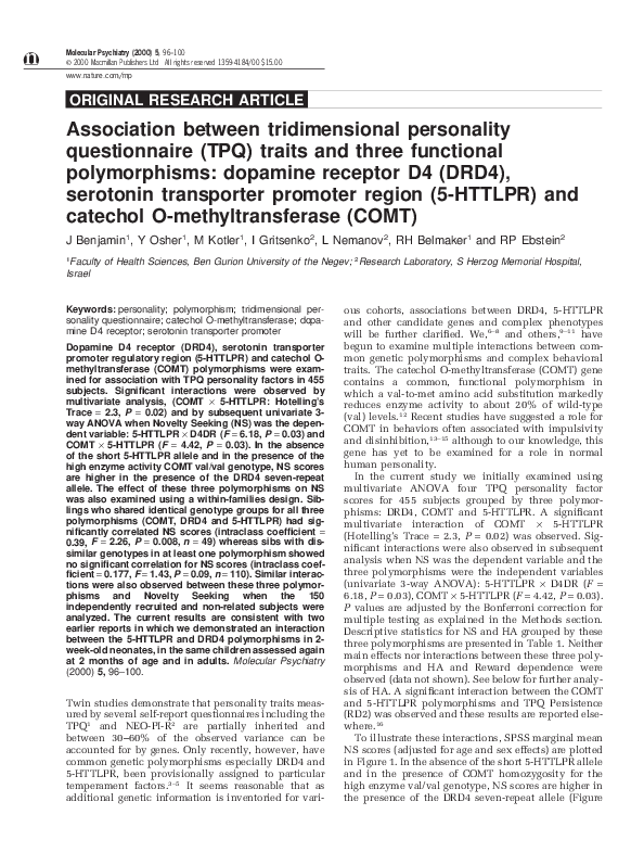 (PDF) Association between tridimensional personality questionnaire (TPQ ...