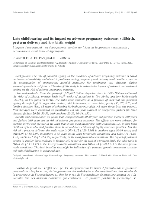 (PDF) Late childbearing and its impact on adverse pregnancy outcome ...
