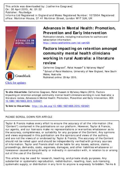 (PDF) Factors impacting on retention amongst community mental health ...