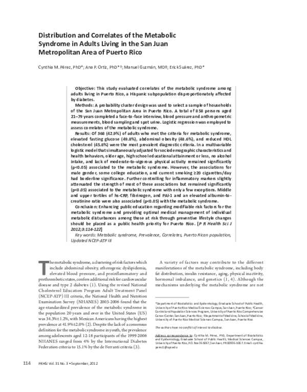 (PDF) Distribution and correlates of the metabolic syndrome in adults ...