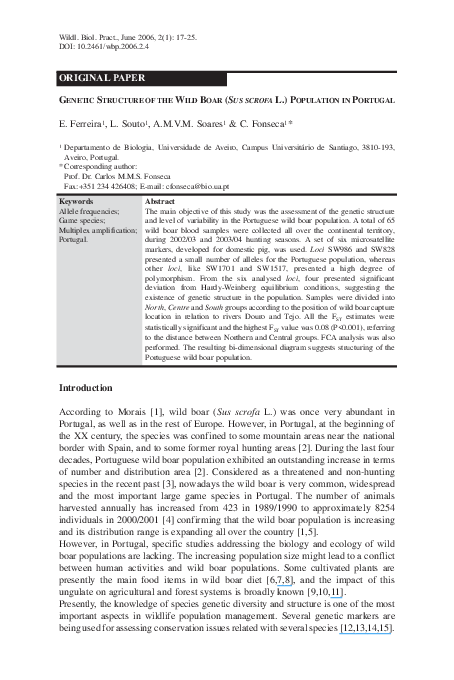 (PDF) Genetic Structure of the Wild Boar ( Sus scrofa L. ) Population ...